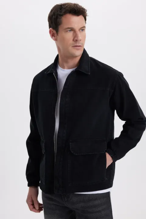 Men's Relax Fit Comfort Cut Double Pocket Denim Black Jean Jacket Shirt
