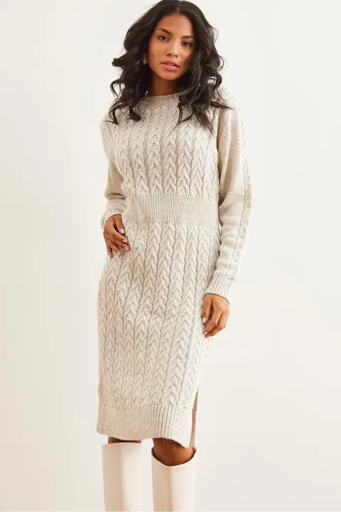 Women's Stone Waist Belted Slit Braided Mini Dress